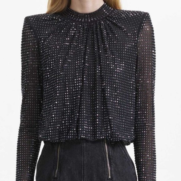 ✨🆕✨ Self-Portrait Studded Rhinestone Mesh Top - Picture 1 of 8